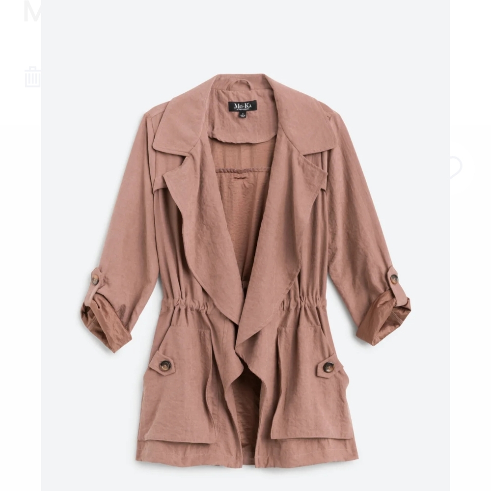 Pink Trench Coat with Waterfall Collar and Belt